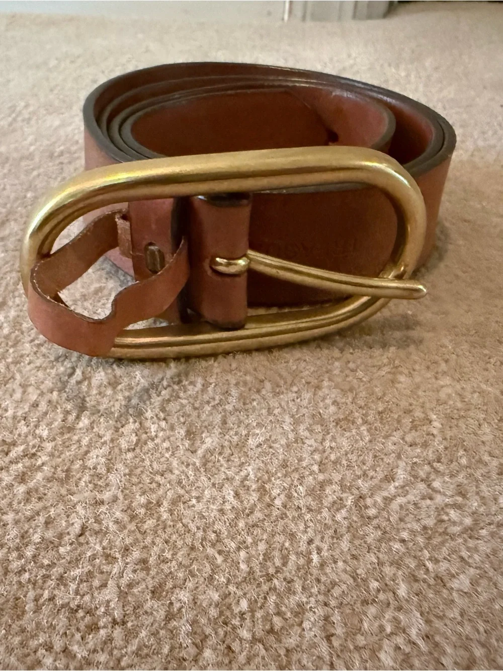 Treasure & Bond Tan Leather Belt with Gold Oval Buckle